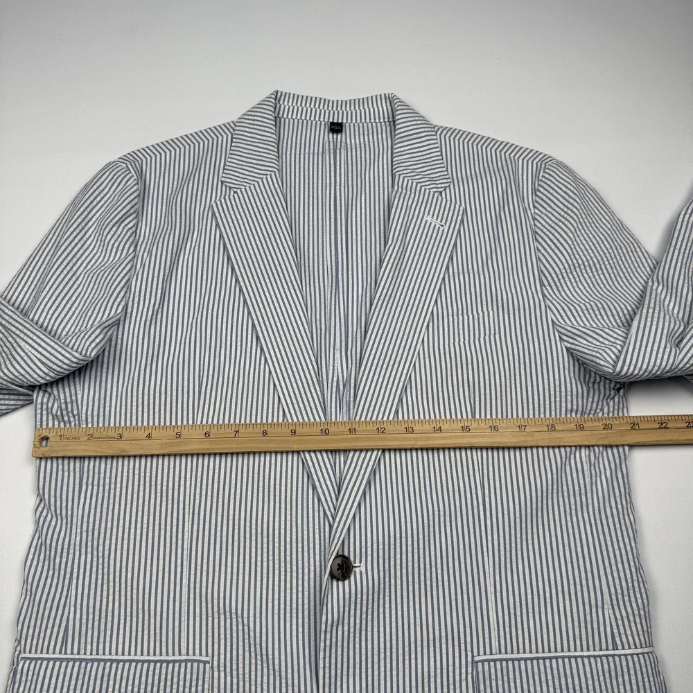 J.Crew Seersucker Suit Jacket Mens 42 Blue Stripe Thompson Cotton Blazer